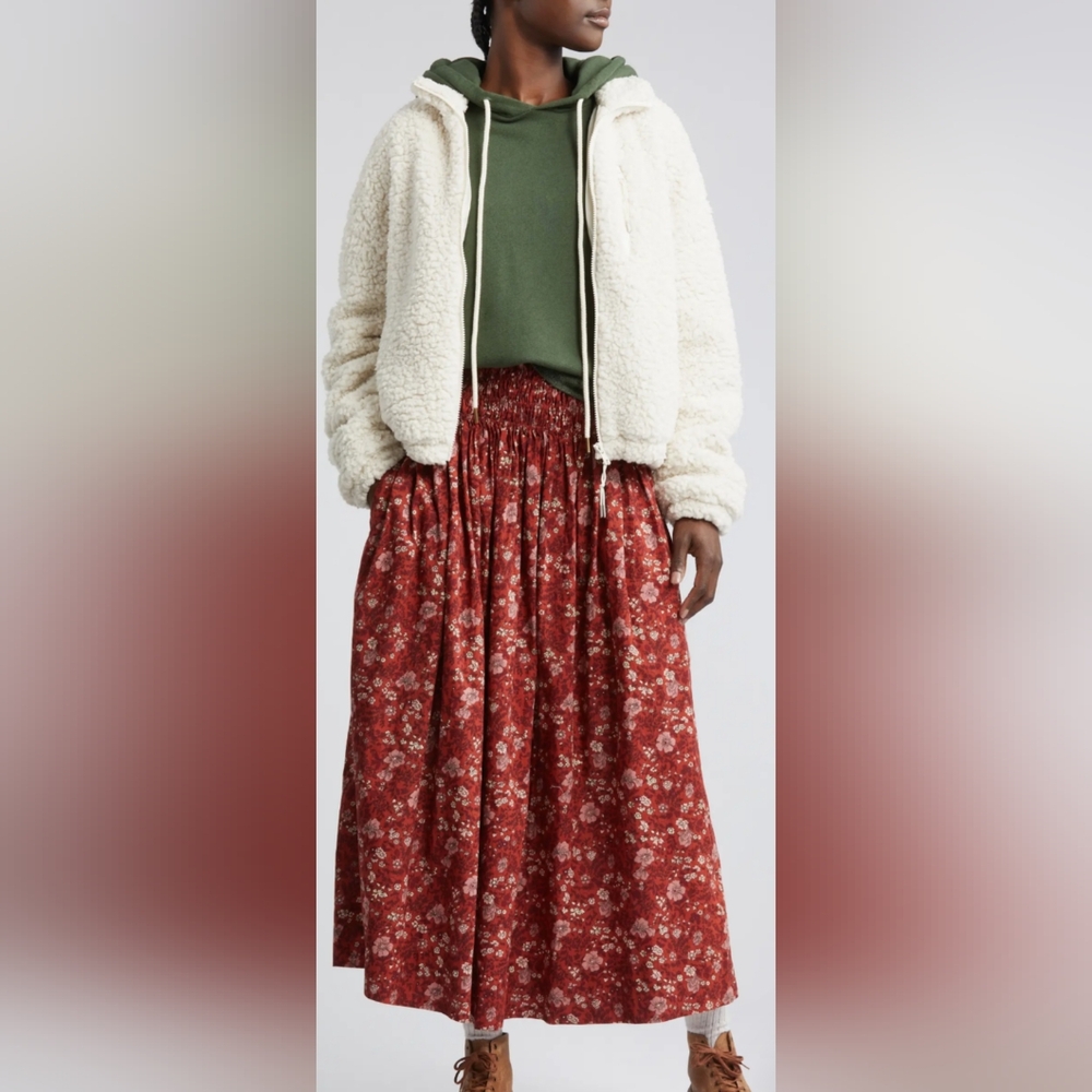 The Great. Viola Smocked Elastic Panel Waist Pastel Floral Prairie Midi, Sz L/10